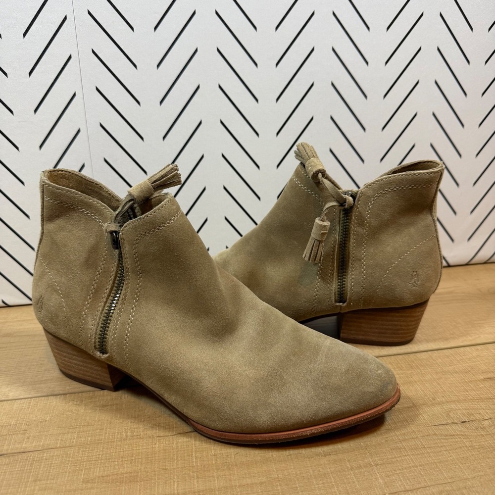 Hush Puppies Sierra Women Tan Suede Ankle Boots Side Zip Bootie Size‎ 8.5